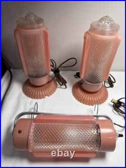 Vintage Art Deco Boudoir Lamps & Over The Bed 1930s Pink Depression Glass works