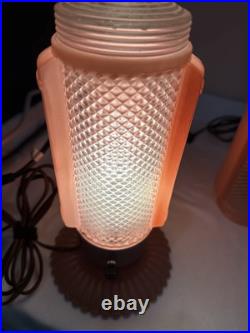 Vintage Art Deco Boudoir Lamps & Over The Bed 1930s Pink Depression Glass works
