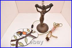 Vintage Art Deco Boudoir lamp Stained Glass shade Nude Woman Winged Victory