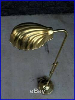 Vintage Art Deco Brass Adjustable-Height Floor Lamp Clam Shell Shade Light Alsy