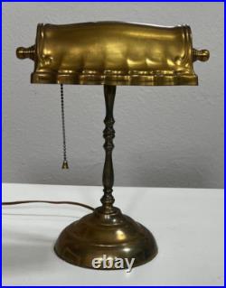 Vintage Art Deco Brass Bankers Desk Lamp Scalloped Shade