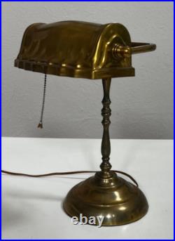 Vintage Art Deco Brass Bankers Desk Lamp Scalloped Shade