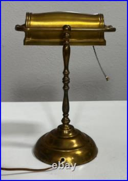 Vintage Art Deco Brass Bankers Desk Lamp Scalloped Shade
