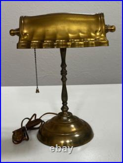 Vintage Art Deco Brass Bankers Desk Lamp Scalloped Shade