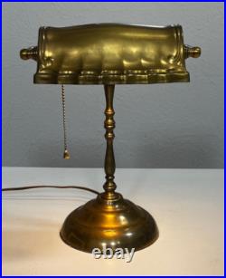Vintage Art Deco Brass Bankers Desk Lamp Scalloped Shade