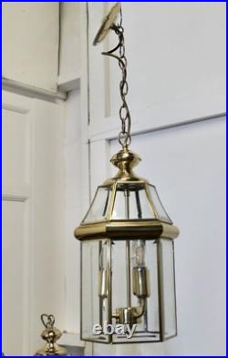 Vintage Art Deco Brass & Glass Hall Lantern Pendant Foyer Hanging Light Lamp