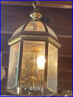 Vintage Art Deco Brass & Glass Hall Lantern Pendant Foyer Hanging Light Lamp