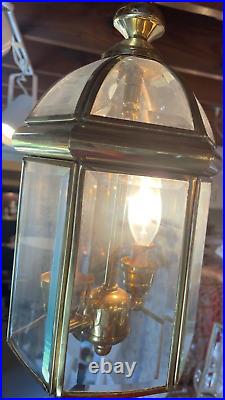 Vintage Art Deco Brass & Glass Hall Lantern Pendant Foyer Hanging Light Lamp