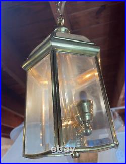 Vintage Art Deco Brass & Glass Hall Lantern Pendant Foyer Hanging Light Lamp