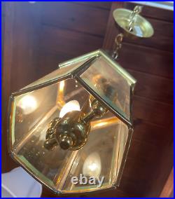 Vintage Art Deco Brass & Glass Hall Lantern Pendant Foyer Hanging Light Lamp