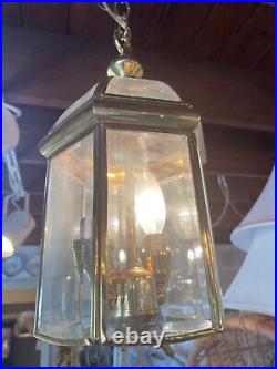 Vintage Art Deco Brass & Glass Hall Lantern Pendant Foyer Hanging Light Lamp