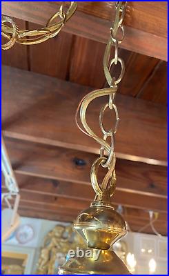 Vintage Art Deco Brass & Glass Hall Lantern Pendant Foyer Hanging Light Lamp