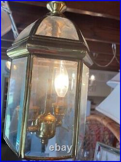 Vintage Art Deco Brass & Glass Hall Lantern Pendant Foyer Hanging Light Lamp