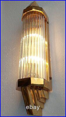 Vintage Art Deco Brass & Glass Rod Ship Light Wall Sconce Antique Lamp Fixture