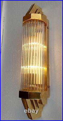 Vintage Art Deco Brass & Glass Rod Ship Light Wall Sconce Antique Lamp Fixture