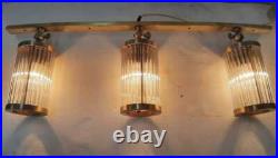 Vintage Art Deco Brass & Glass Rod Ship Wall Ceiling Fixture Hanging Light Lamp