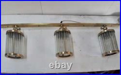 Vintage Art Deco Brass & Glass Rod Ship Wall Ceiling Fixture Hanging Light Lamp Vintage Art Deco Brass & Glass Rod Ship Wall Ceiling Fixture Hanging Light Lamp