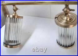 Vintage Art Deco Brass & Glass Rod Ship Wall Ceiling Fixture Hanging Light Lamp