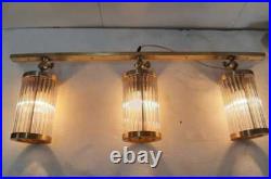 Vintage Art Deco Brass & Glass Rod Ship Wall Ceiling Fixture Hanging Light Lamp