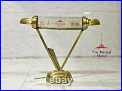 Vintage Art Deco Brass & Glass Rod Table Lamp Mid Century Modern Desk Light
