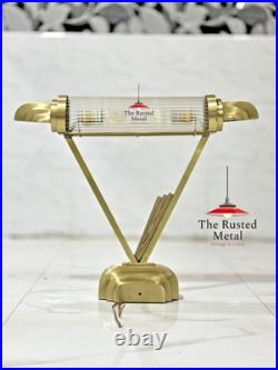 Vintage Art Deco Brass & Glass Rod Table Lamp Mid Century Modern Desk Light