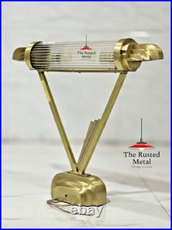 Vintage Art Deco Brass & Glass Rod Table Lamp Mid Century Modern Desk Light