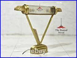 Vintage Art Deco Brass & Glass Rod Table Lamp Mid Century Modern Desk Light