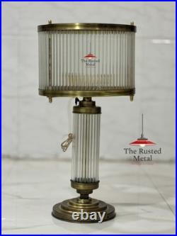Vintage Art Deco Brass & Glass Rod Table Lamp Retro Desk Light Home Decor