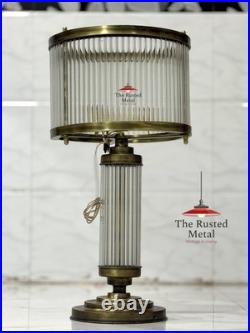 Vintage Art Deco Brass & Glass Rod Table Lamp Retro Desk Light Home Decor