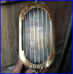 Vintage Art Deco Brass & Glass Rod Wall Ceiling Fixture Sconces Ship Light Lamp
