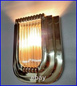 Vintage Art Deco Brass & Glass Rod Wall Ceiling Fixture Sconces Ship Light Lamp