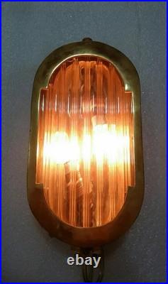 Vintage Art Deco Brass & Glass Rod Wall Ceiling Fixture Sconces Ship Light Lamp