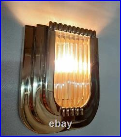 Vintage Art Deco Brass & Glass Rod Wall Ceiling Fixture Sconces Ship Light Lamp