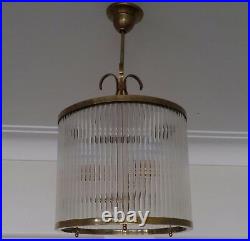 Vintage Art Deco Brass Hanging Light Fixture Ceiling Lamp Ship Glass Chandelier