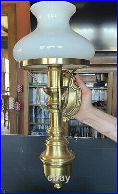 Vintage Art Deco Brass Milk Glass Shade Wall Fixture Sconces Ship Light Lamp