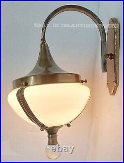 Vintage Art Deco Brass Milk Glass Wall Ceiling Fixture Sconces Ship Light Lamp