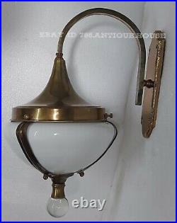 Vintage Art Deco Brass Milk Glass Wall Ceiling Fixture Sconces Ship Light Lamp