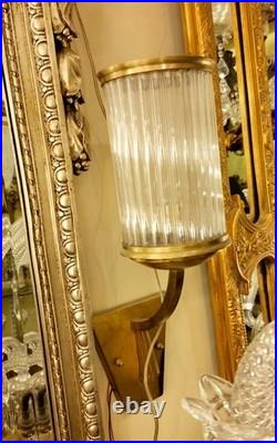 Vintage Art Deco Brass Wall Light Glass Rod Sconce Fixture Wall Mounted Lamp