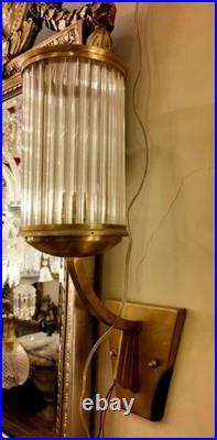 Vintage Art Deco Brass Wall Light Glass Rod Sconce Fixture Wall Mounted Lamp