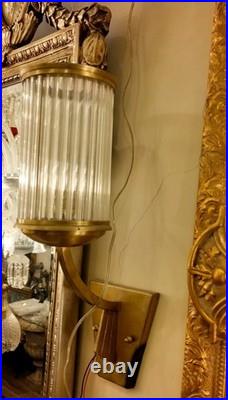 Vintage Art Deco Brass Wall Light Glass Rod Sconce Fixture Wall Mounted Lamp