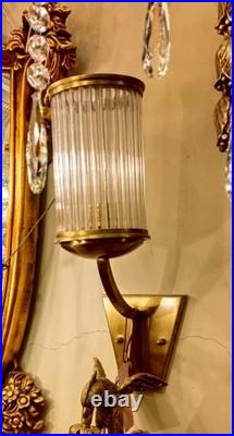 Vintage Art Deco Brass Wall Light Glass Rod Sconce Fixture Wall Mounted Lamp
