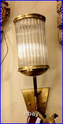 Vintage Art Deco Brass Wall Light Glass Rod Sconce Fixture Wall Mounted Lamp