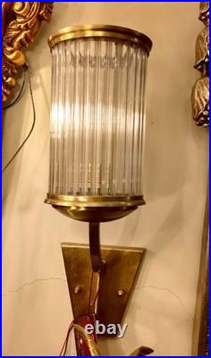 Vintage Art Deco Brass Wall Light Glass Rod Sconce Fixture Wall Mounted Lamp