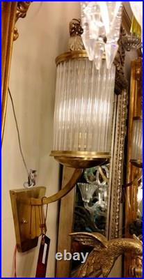 Vintage Art Deco Brass Wall Light Glass Rod Sconce Fixture Wall Mounted Lamp
