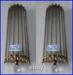 Vintage Art Deco Brass Wall Sconce Ribbed Glass Rod Ship Light Antique Lamp