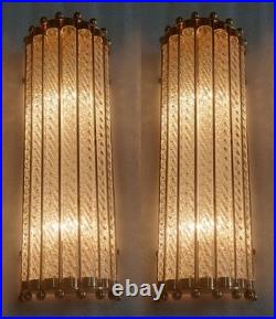 Vintage Art Deco Brass Wall Sconce Ribbed Glass Rod Ship Light Antique Lamp