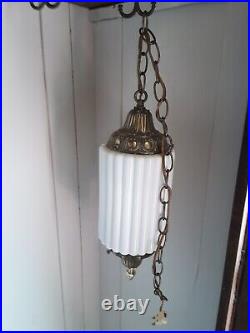 Vintage Art Deco Brass White Ceramic Skyscraper Column Hanging Ceiling Lamp