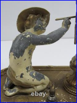 Vintage Art Deco Bronze Brass Tone Boy Painting Figure Figurine Lamp