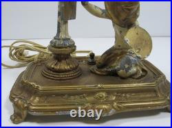 Vintage Art Deco Bronze Brass Tone Boy Painting Figure Figurine Lamp