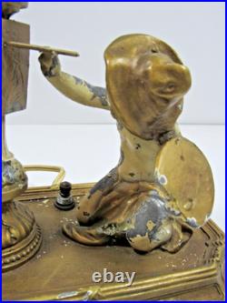 Vintage Art Deco Bronze Brass Tone Boy Painting Figure Figurine Lamp